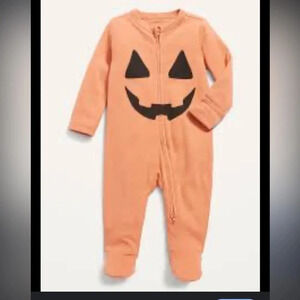Unisex 2-Way-Zip Footed One-Piece for Baby 3-6M Halloween Jack o lantern